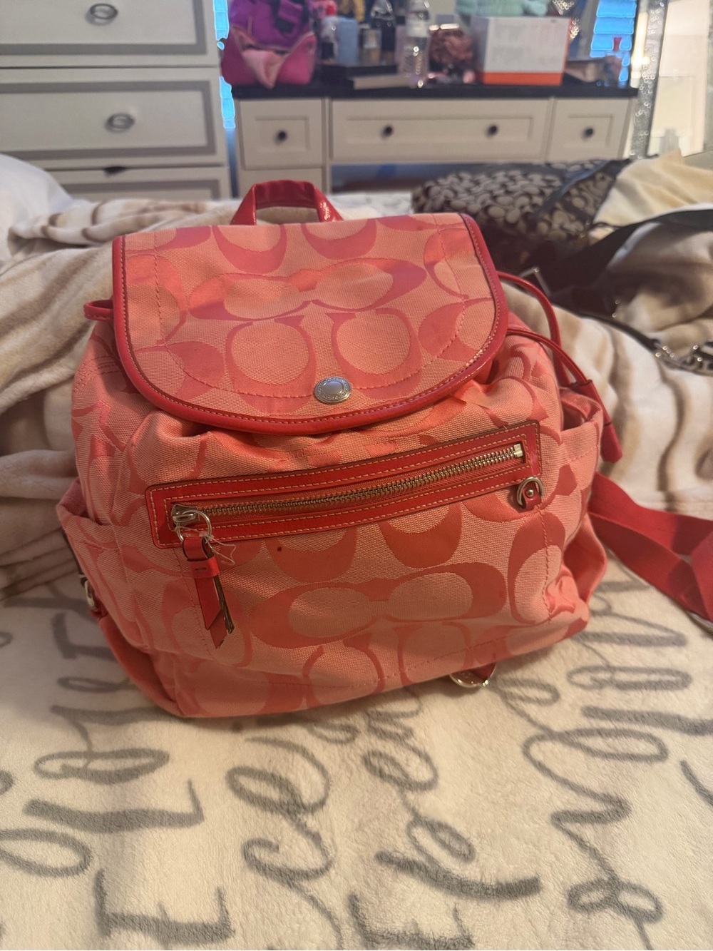 Coach Coral Signature Canvas Mini Backpack